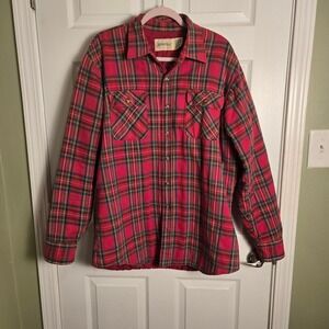 Vintage Lined Cotton Red Plaid Flannel Shacket Size XL Thrashed Grunge